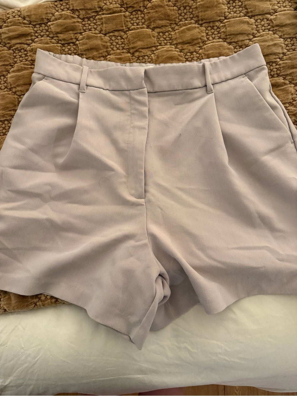 Abercrombie & Fitch Light Tan High-Waist Tailored Shorts
